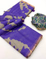 Vibrant Royal Purple Printed Cotton Silk Saree With Surreptitious Blouse Piece