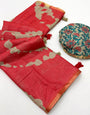 Classy Red Printed Cotton Silk Saree With Beautiful Blouse Piece
