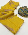 Dulcet Yellow Printed Cotton Silk Saree With Ravishing Blouse Piece