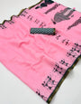 Dulcet Pink Printed Cotton Silk Saree With Dissemble Blouse Piece