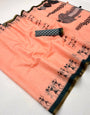 Rhapsody Peach Printed Cotton Silk Saree With Classic Blouse Piece