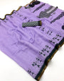Gratifying Lavender Printed Cotton Silk Saree With Embrocation Blouse Piece