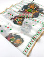 Enamoring Off White Printed Cotton Silk Saree With Trendy Blouse Piece