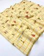 Mellifluous Beige Printed Cotton Silk Saree With Imbrication Blouse Piece
