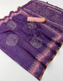 Serendipity Purple Printed Cotton Silk Saree With Opulent Blouse Piece
