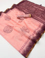 Mesmeric Baby Pink Printed Cotton Silk Saree With Skinny Blouse Piece
