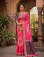 Gorgeous Dark Pink Printed Cotton Silk Saree With Luxuriant Blouse Piece