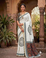 Transcendent Off White Printed Cotton Silk Saree With Magnificat Blouse Piece