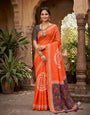 Murmurous Orange Printed Cotton Silk Saree With Delightful Blouse Piece