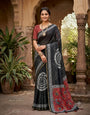 Proficient Black Printed Cotton Silk Saree With Majesty Blouse Piece