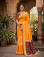 Captivating Yellow Printed Cotton Silk Saree With Glorious Blouse Piece