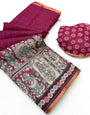 Designer Dark Pink Kalamkari Printed Cotton Silk Saree With Amiable Blouse Piece