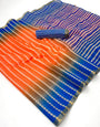 Admirable Orange and Blue Printed Cotton Silk Saree With Bewitching Blouse Piece