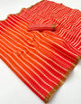 Sonorous Orange and Red Printed Cotton Silk Saree With Piquant Blouse Piece