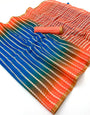 Prodigal Blue and Orange Printed Cotton Silk Saree With Flaunt Blouse Piece