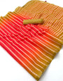 Fragrant Red and Mustard Printed Cotton Silk Saree With Confounding Blouse Piece