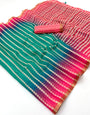 Divine Green and Dark Pink Printed Cotton Silk Saree With Entrancing Blouse Piece