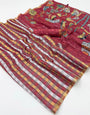 Radiant Wine Printed Cotton Silk Saree With Felicitous Blouse Piece