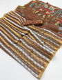 Dazzling Brown Printed Cotton Silk Saree With Nectarous Blouse Piece