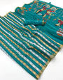 Wonderful Rama Printed Cotton Silk Saree With Preferable Blouse Piece