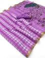 Exuberant Lavender Printed Cotton Silk Saree With Marvellous Blouse Piece