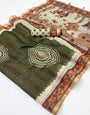 Imaginative Dark Green Printed Cotton Silk Saree With Mesmeric Blouse Piece