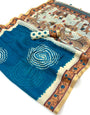Ebullience Blue Printed Cotton Silk Saree With Ravishing Blouse Piece