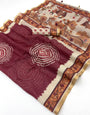 Majestic Wine Printed Cotton Silk Saree With Super classy Blouse Piece