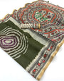 Petrichor Dark Green Printed Cotton Silk Saree With Epiphany Blouse Piece