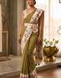 Fantabulous Green Printed Cotton Silk Saree With Splendorous Blouse Piece