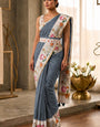 Effulgent Grey Printed Cotton Silk Saree With Felicitous Blouse Piece