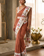 Ebullience Brown Printed Cotton Silk Saree With Flattering Blouse Piece