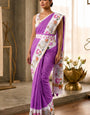 Magnetic Lavender Printed Cotton Silk Saree With Appealing Blouse Piece