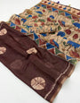 Flameboyant Brown Printed Cotton Silk Saree With Vibrant Blouse Piece