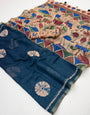 Extraordinary Navy Blue Printed Cotton Silk Saree With Lagniappe Blouse Piece
