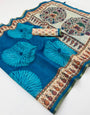 Grandiose Firozi Printed Cotton Silk Saree With Preferable Blouse Piece