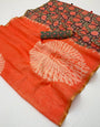 Splendiferous Orange Printed Cotton Silk Saree With Precious Blouse Piece