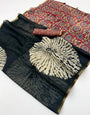 Symmetrical Black Printed Cotton Silk Saree With Radiant Blouse Piece