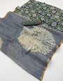 Palimpsest Grey Printed Cotton Silk Saree With Susurrous Blouse Piece