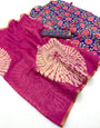 Adoring Dark Pink Printed Cotton Silk Saree With Designer Blouse Piece