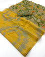 Winsome Yellow Printed Cotton Silk Saree With Unique Blouse Piece