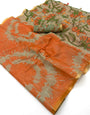 Inimitable Orange Printed Cotton Silk Saree With Evanescent Blouse Piece