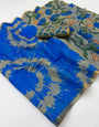 Gossamer Royal Blue Printed Cotton Silk Saree With Captivating Blouse Piece