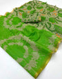 Seraphic Green Printed Cotton Silk Saree With Surreptitious Blouse Piece
