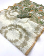 Adorning Off White Printed Cotton Silk Saree With Luxuriant Blouse Piece