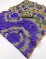 Beguiling Royal Purple Printed Cotton Silk Saree With Prominent Blouse Piece
