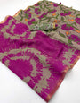 Glamorous Purple Printed Cotton Silk Saree With Enthralling Blouse Piece