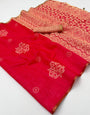 Chatoyant Red Printed Cotton Silk Saree With Ideal Blouse Piece