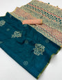 Mellifluous Rama Printed Cotton Silk Saree With Transcendent Blouse Piece