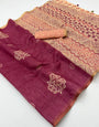 Panoply Maroon Printed Cotton Silk Saree With Fugacious Blouse Piece